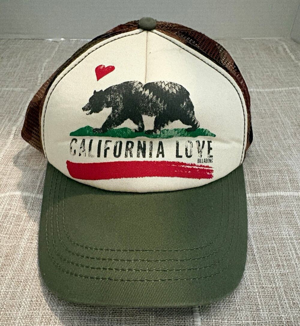 Billabong Bear Graphic Trucker Hat Mesh Back Adjustable California Green OS